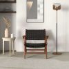 Melody Black Strap Leather Teak Wood Lounge Chair