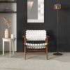 Melody Black Strap Leather Teak Wood Lounge Chair