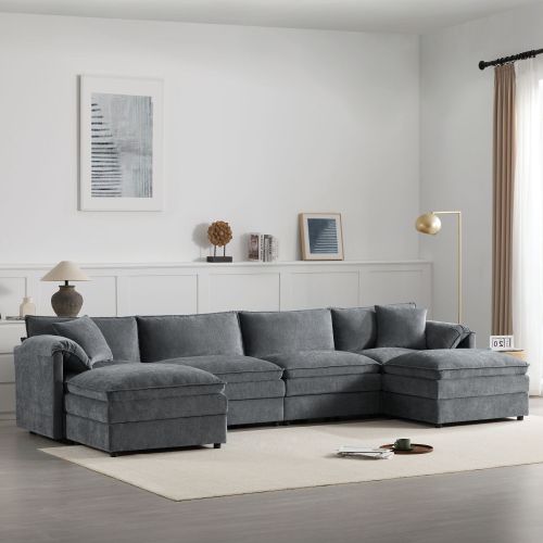 Chenille Modular Sectional Sofa with Deep and Wide Seating And Movable Ottomans