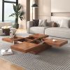 Square Marble Veneer Coffee Table Sliding Top with Storage in 39.4''