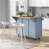 Kitchen Cart with Rubber wood Drop-Leaf Countertop ,Cabinet door internal storage racks,Kitchen Island on 5 Wheels with Storage Cabinet and 3 Drawers
