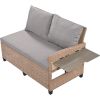 5-Piece Outdoor Patio Rattan Sofa Dining Set with 2 Extendable Side Tables and Washable Covers